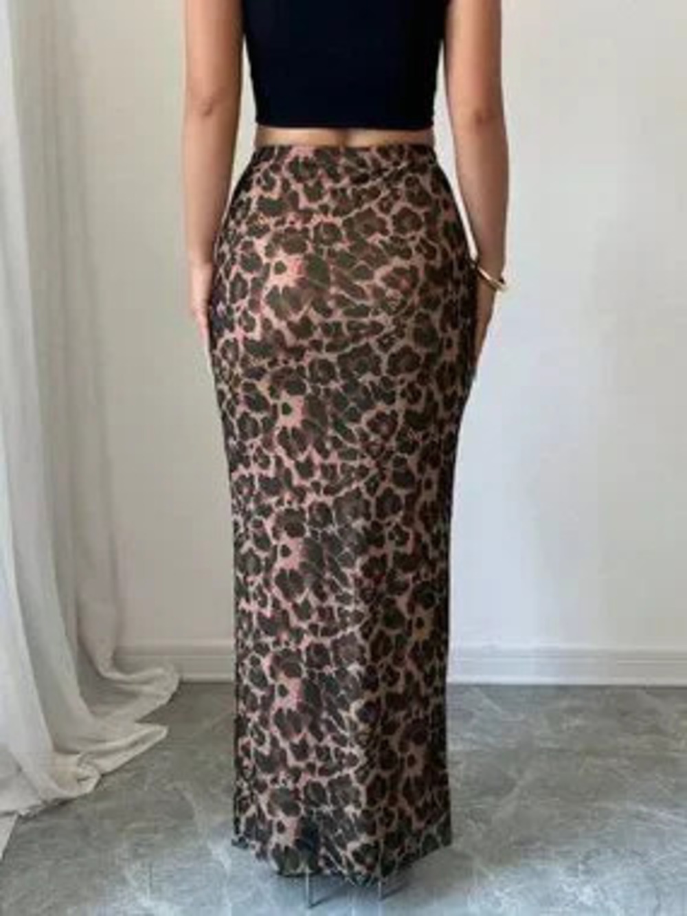 ZARA Brown Elegant Women's Leopard Print Maxi Skirt With Slit